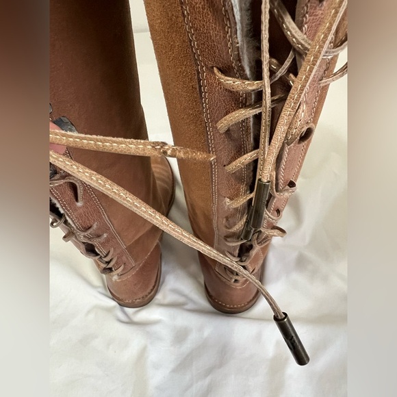 Frye Riding Cozy Tall leather Shearling lined Equestrian Boots Lace Up Back - Picture 11 of 13